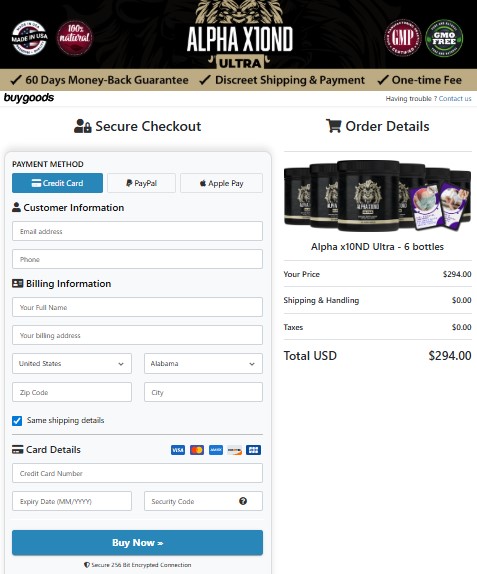 Alpha X10ND Ultra Order Page